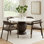 Table de salle à manger Hizy, 60 po, plateau rond en marbre blanc, base en bois d'acacia
