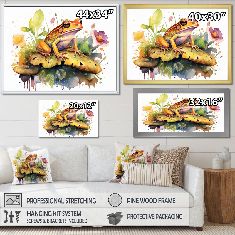 «Leaping Frogs Amphibians II - Frog», art mural, H 16 po x l 32 po x P 1 po, Cadre flottant blanc