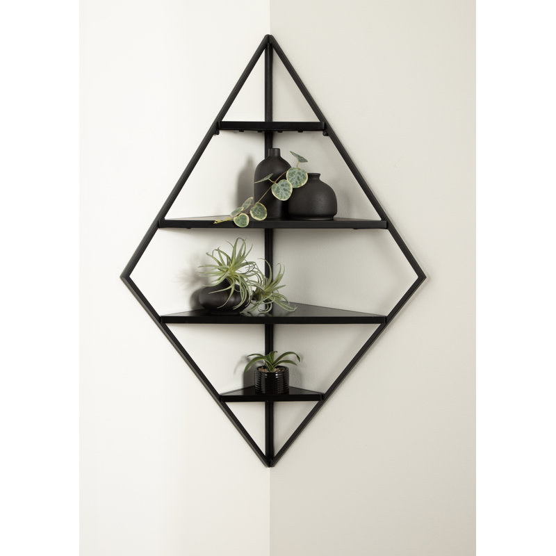 Pinel 4 Shelves Diamond Corner Shelf - Black