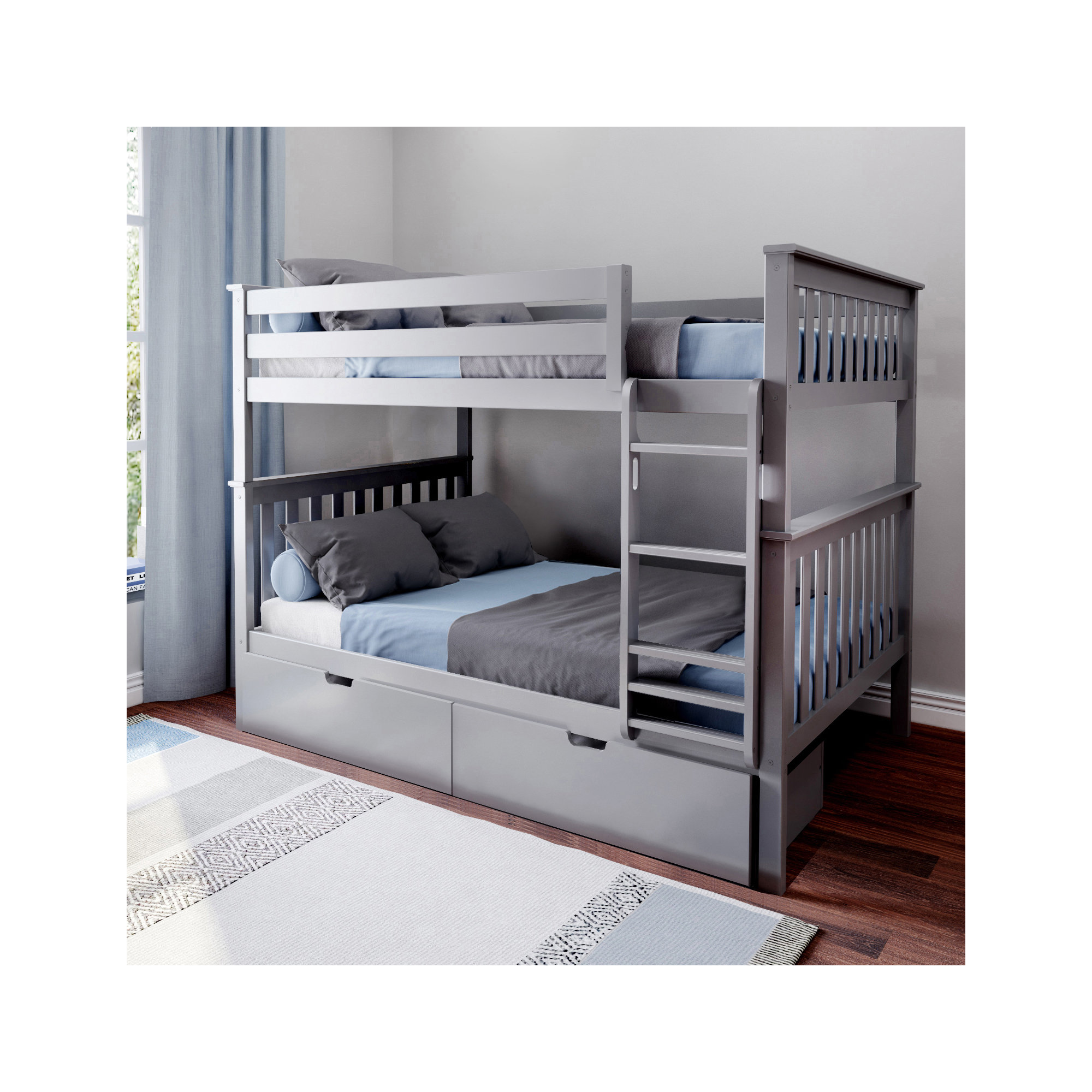 Bolles Kids Bunk Bed with Drawers, Gray, Full over Full