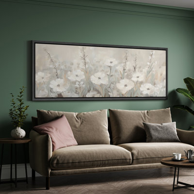 Greenish Beige Flowers - Oversized Framed Wall Decorations Canvas Print