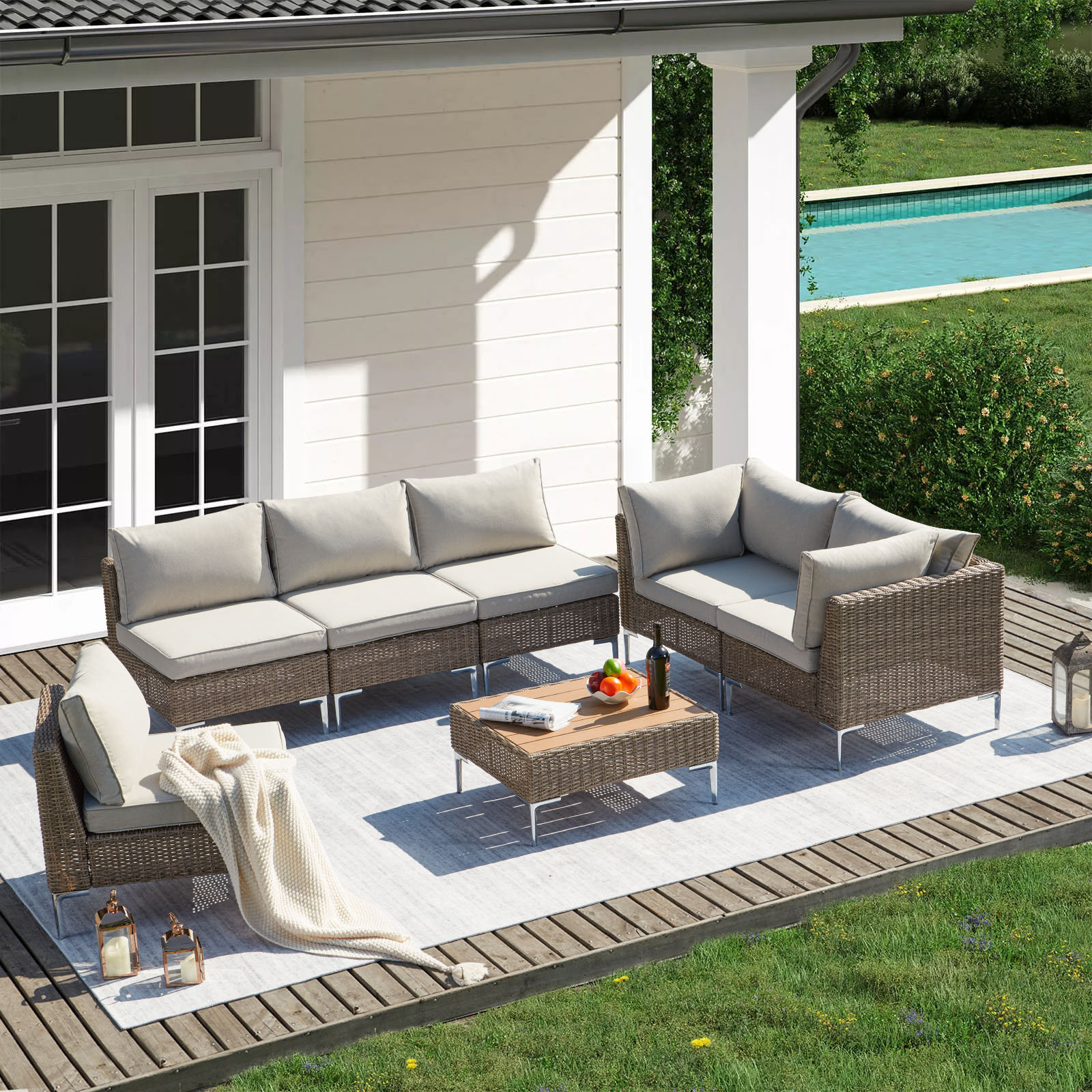 Latitude Run® Quadrell 6 Person Outdoor Wicker Patio Conversation