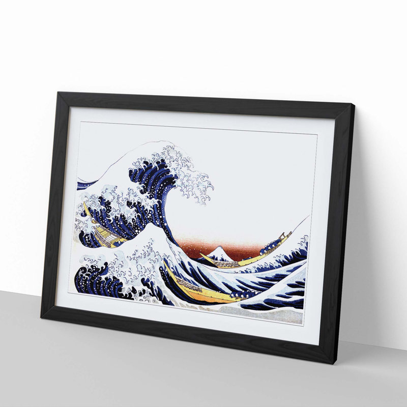 The Great Wave of Kanagawa by Katsushika Hokusai - Picture Frame Painting Print, 48cm H x 65cm W x 2cm D, Black Framed