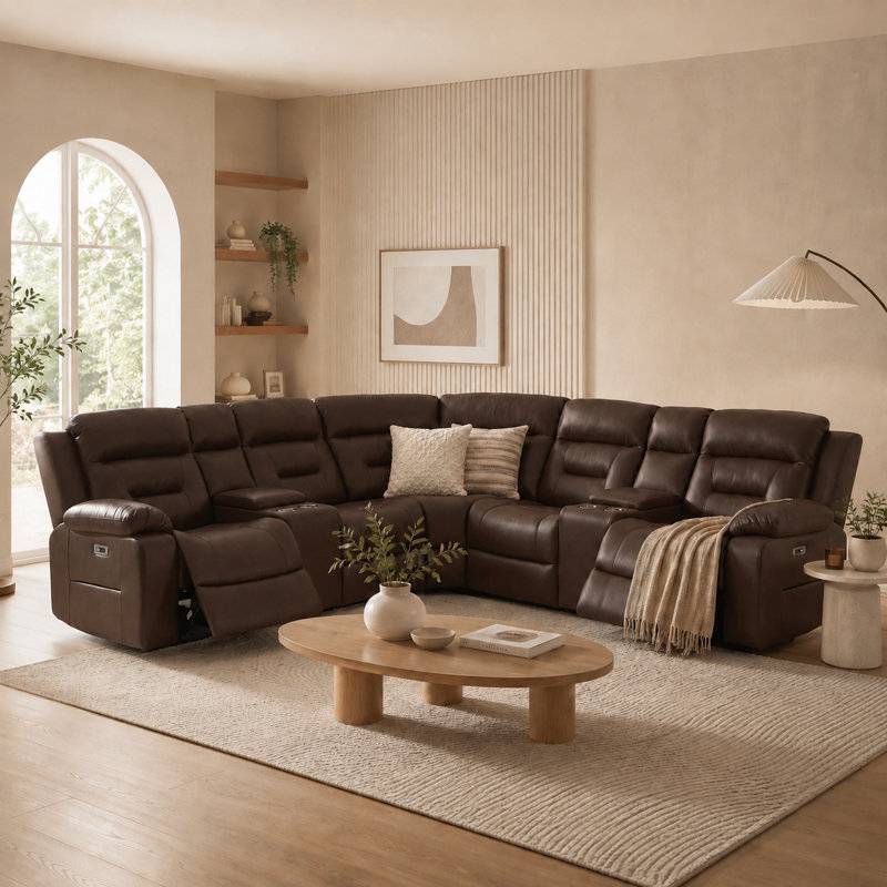 Canapé modulaire inclinable en forme de L de 109 po Kimblyn avec 2 fauteuils inclinables électriques, consoles avec porte-gobelets, ports USB et Type-C