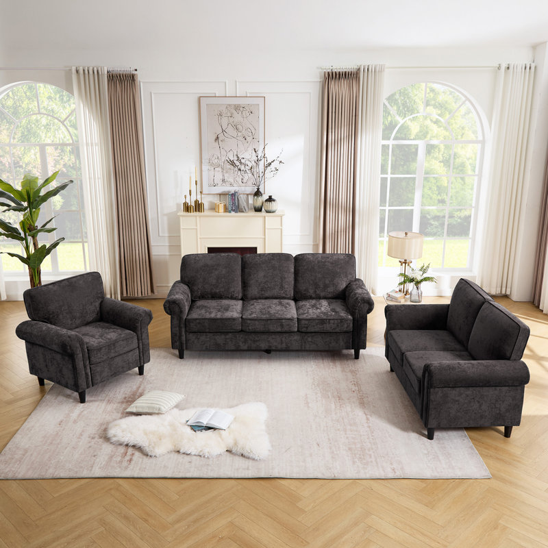 Ensemble de salon rembourré 3 pièces Luelle, Gris