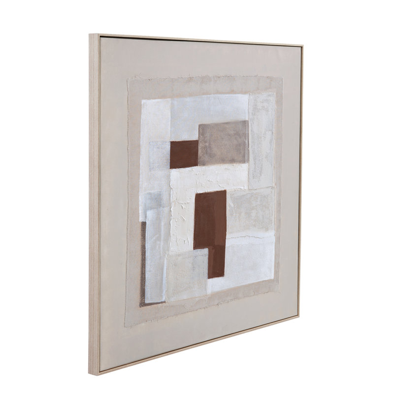 Amsterdam Abstract Neutral Framed Canvas Wall Art in Natural Wood