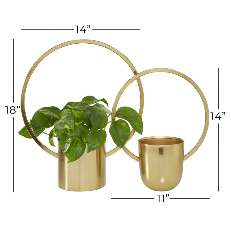 CosmoLiving Glam Gold Metal Geometric Wall Planters, Set of 2