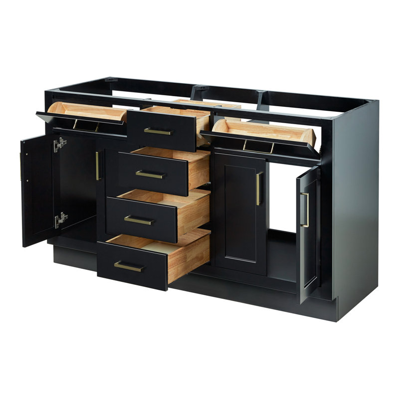 60" Double Bathroom Vanity Base Only, Black