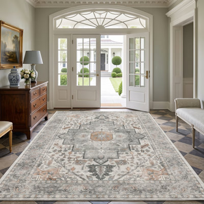 Machine Washable Oriental Area Rug Non-Slip Backing Indoor Rugs