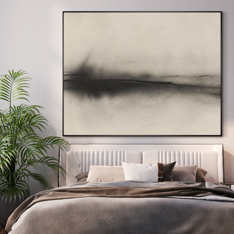 Très grande reproduction d'art sur toile - Abstrait horizon noir et beige doux pour le salon ou la chambre à coucher - «Assemblage requis du cadre (cadre non fini)»