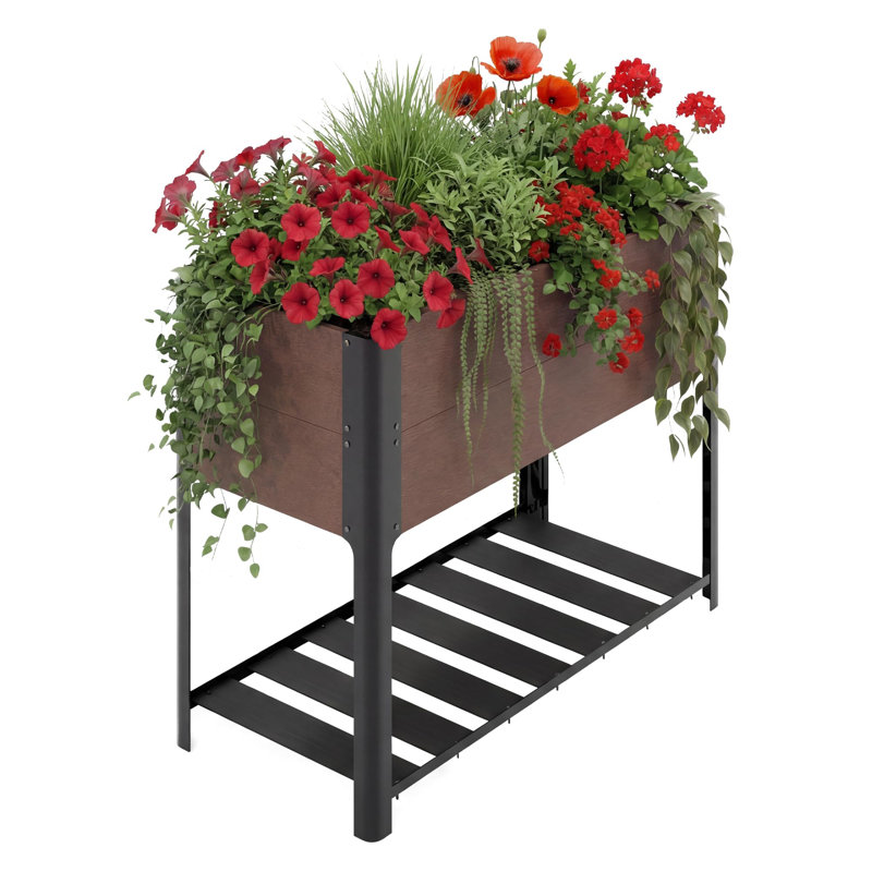 JardiniÃ¨re surÃ©levÃ©e en PEHD avec tablette de rangement, 106,7 cm (42 po) de largeur x 83,8 cm (33 po) de hauteur, avec cadre en aluminium pour terrasse