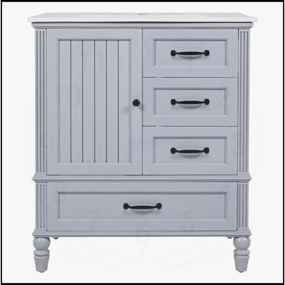 Meuble-lavabo de 30 pouces avec lavabo, armoire, tiroirs, pieds en bois massif, panneau de fibres à densité moyenne, patins réglables