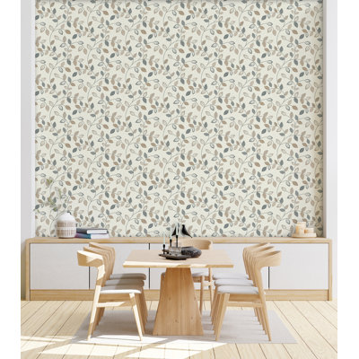 Sylvie Neutral Leaf Trail Wallpaper