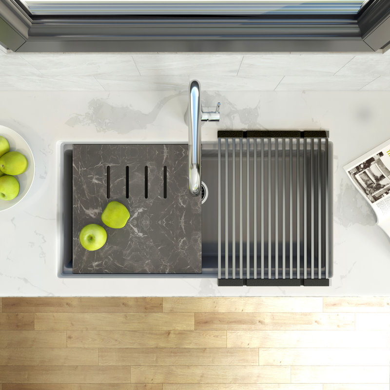 Plymouth 33.75'' L Single Basin Kitchen Sink, Titanium Gray