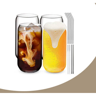 Drinking Glasses 4PC Can Shaped Glass Cup Set, 16Oz Beer Can Glass