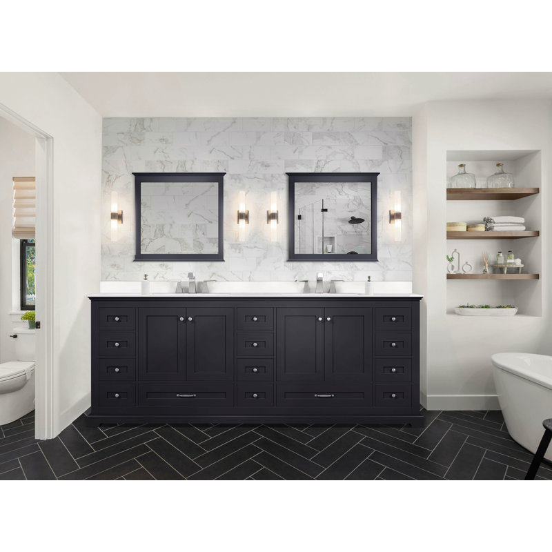 Meuble-lavabo double 84 po X P 22 po D, avec plateau en marbre de culture pour la maison, Brun