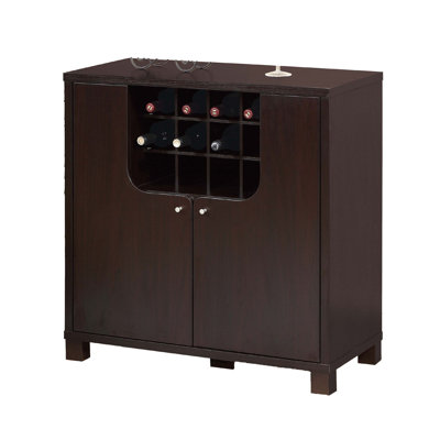Wine Storage Cabinet, 12 Bottle Wine Rack 6 Glass Hangers, Cocoa Brown