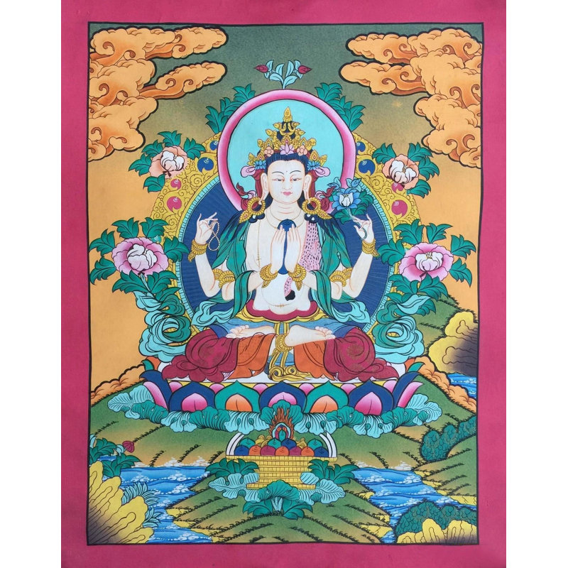 Chenrezig | Avalokiteshvara Thangka (Brocadeless Thangka)