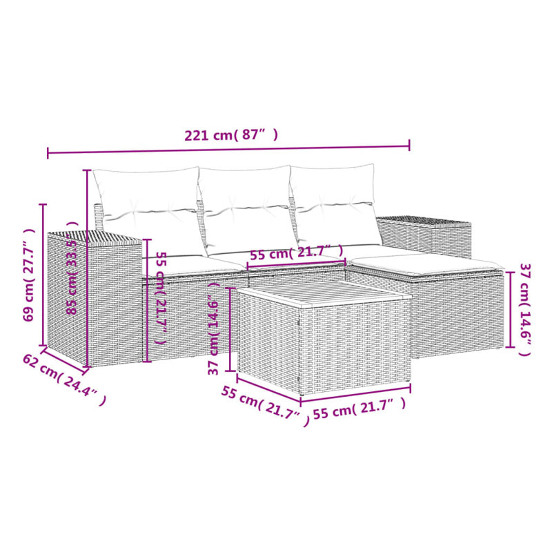 Vidaxl Garden Sofa Set Grey, Dark Grey