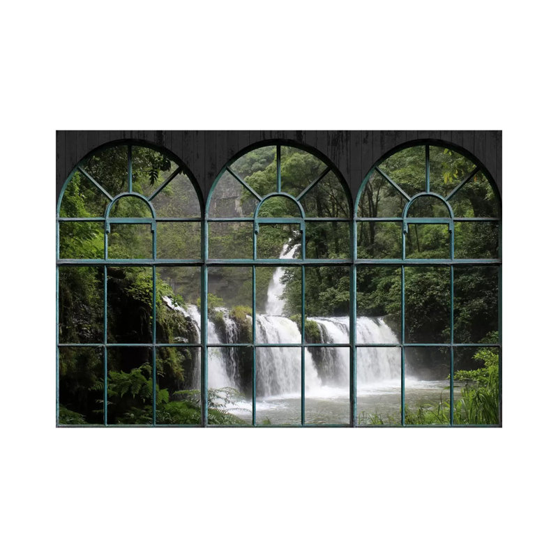 Vue de la fenêtre de la cascade - reproduction de photo, H 8 po x l 12 po x P 0,75 po, Toile tendue
