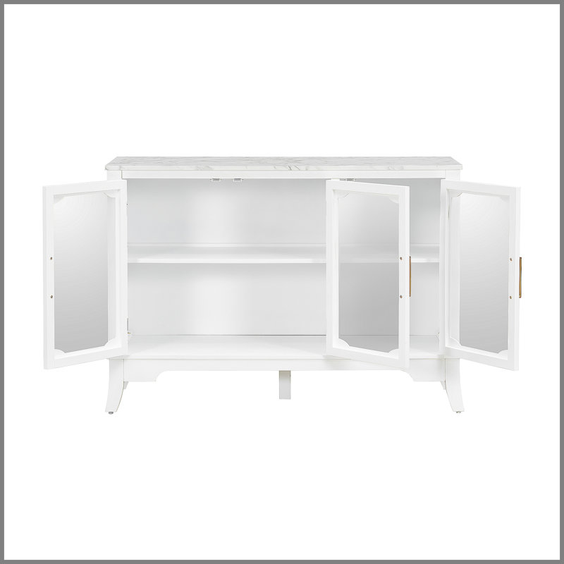 Élégante armoire de rangement blanche à 3 portes pour le salon et la salle à manger, grande capacité avec tablettes réglables et design moderne