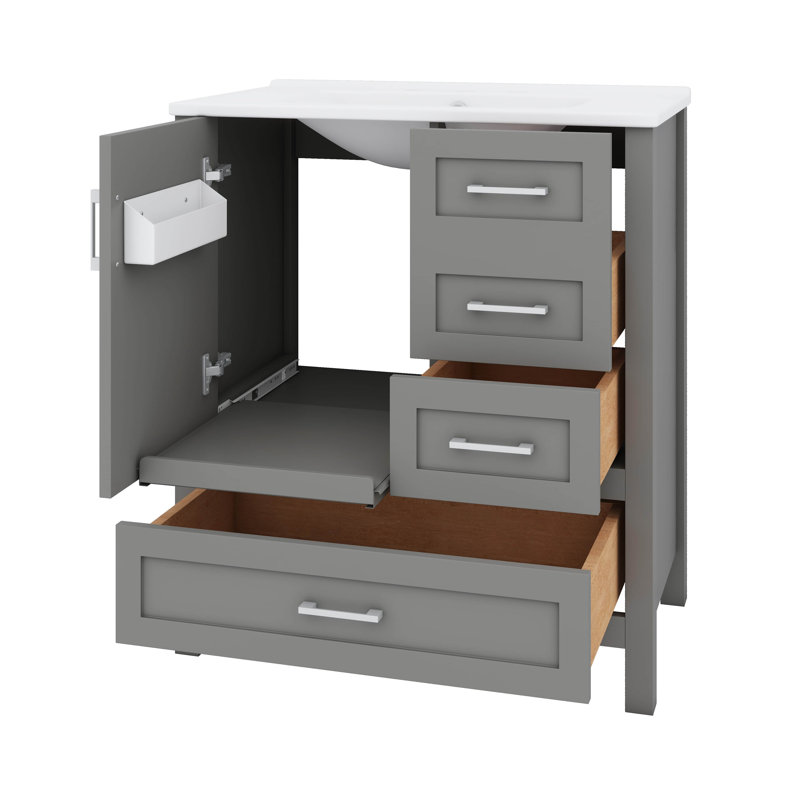 Meuble-lavabo 30 po - Meuble-lavabo moderne avec lavabo, Gris