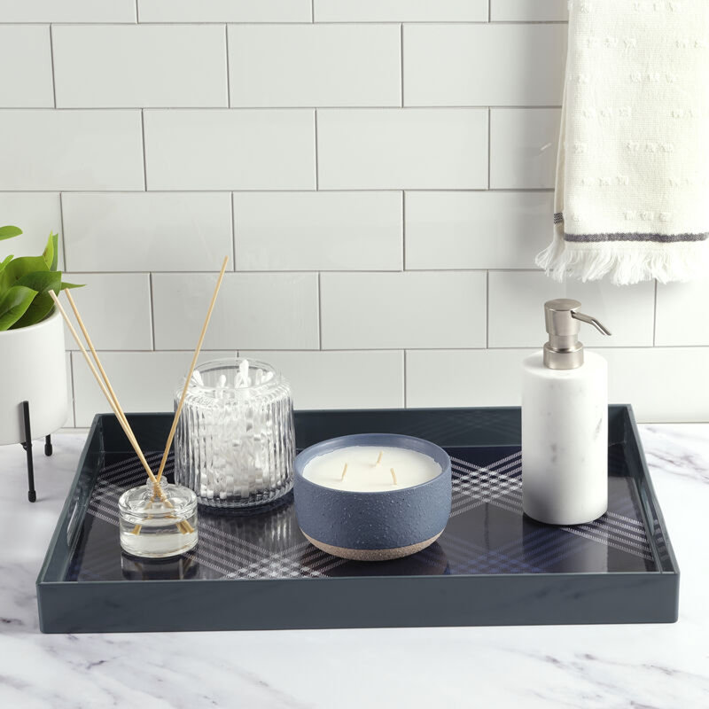 Blue Plaid Serving Tray, 19X14 Inch