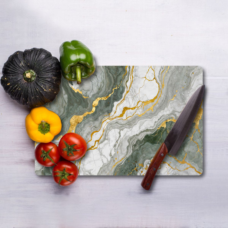 Flourish Tempered Glass Cutting Board, 7.9 x 11.8 inches | 100% Antibacterial, Easy-Clean Surface, Non-Slip Silicone Feet | Perfect for Food Prep & Serving, Durable & Stylish Kitchen Essential, Not Dishwasher Safe