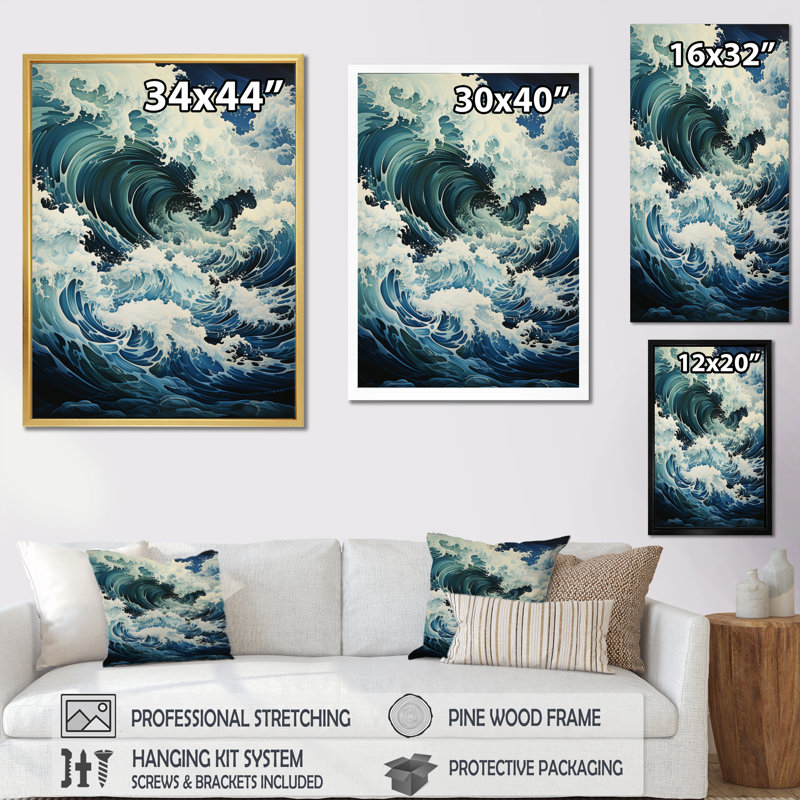 «Vanguilder Teal White Ocean Oceanic Odyssey II», reproduction d'art sur toile, H 20 po x l 12 po x P 1 po