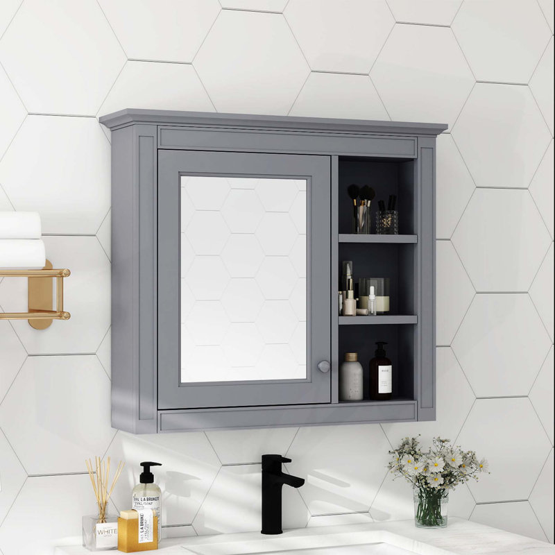 Armoire de salle de bain murale polyvalente avec plusieurs options de rangement et design moderne, Gris