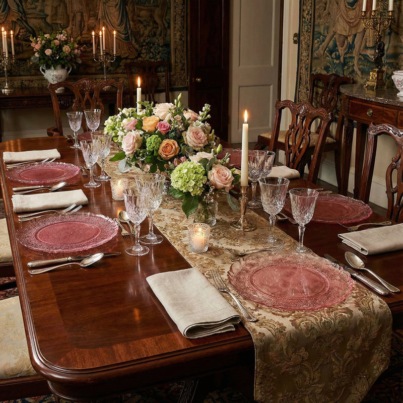 Ensemble de 6 assiettes rondes en verre 6 pièces, Rose