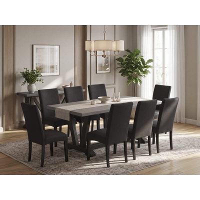 Ensemble de 5 pièces pour salle à manger pour 4 personnes comprenant une table de salle à manger rectangulaire avec pieds en V et 4 chaises de salle à manger Parson en tissu de couleur noire, 36 x 60 pouces, multicolore