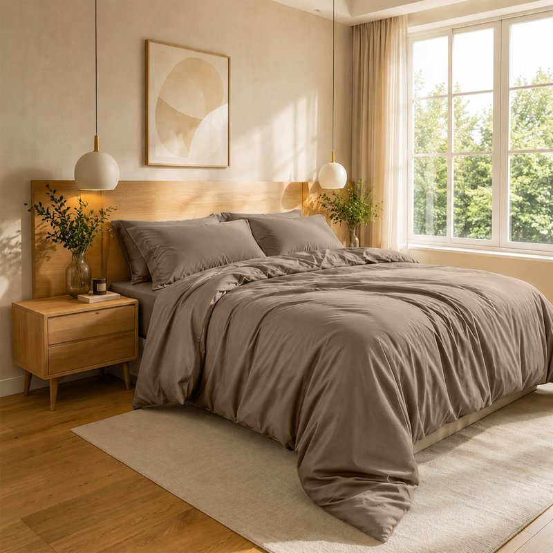 4-Piece Microfiber Duvet Cover Set – Pillowcases & Fitted Sheet, Double Duvet Cover  + 3 Additional Pieces, Beige