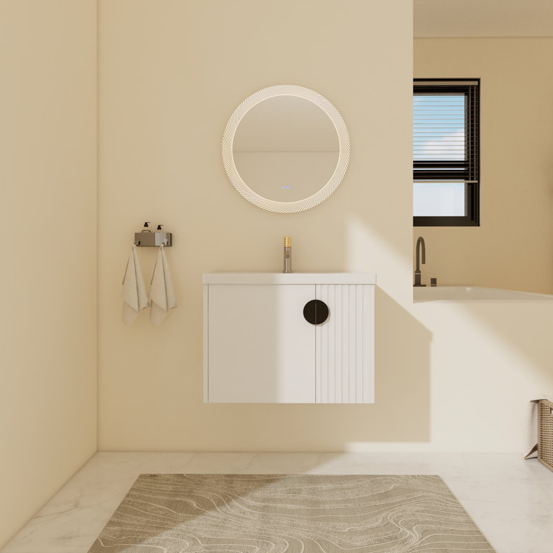 Ensemble de meuble-lavabo simple 27,83 po avec plateau en céramique Espitia, Blanc, Noir