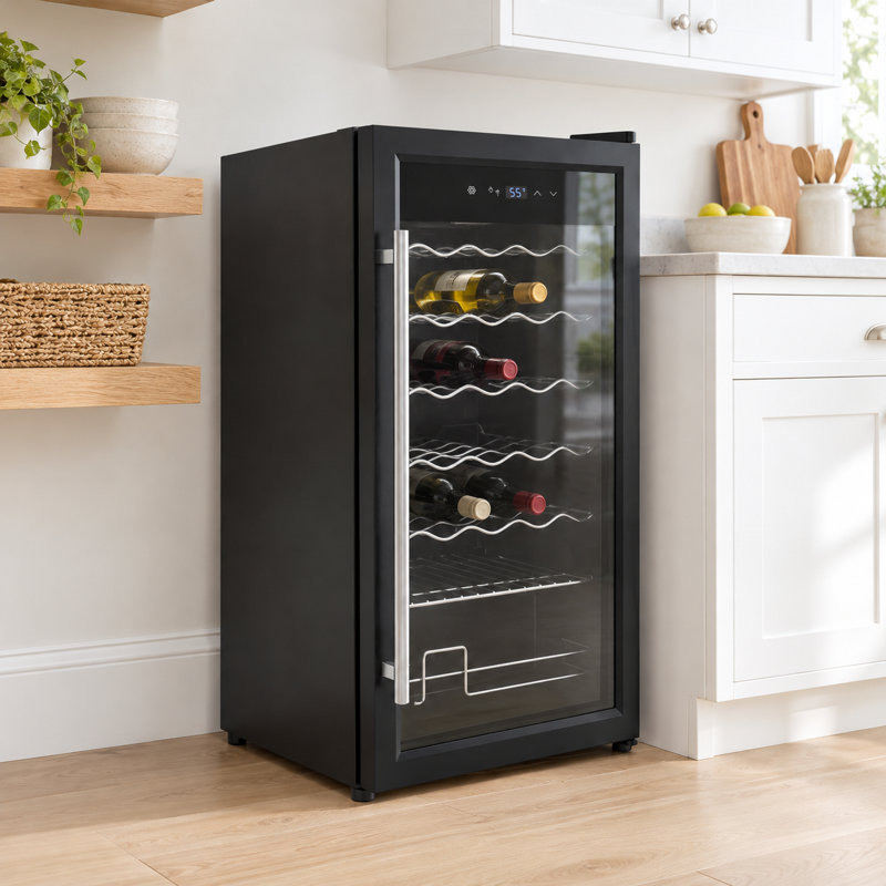 34-Bottle Black Wine Refrigerator with Electronic Temperature Control