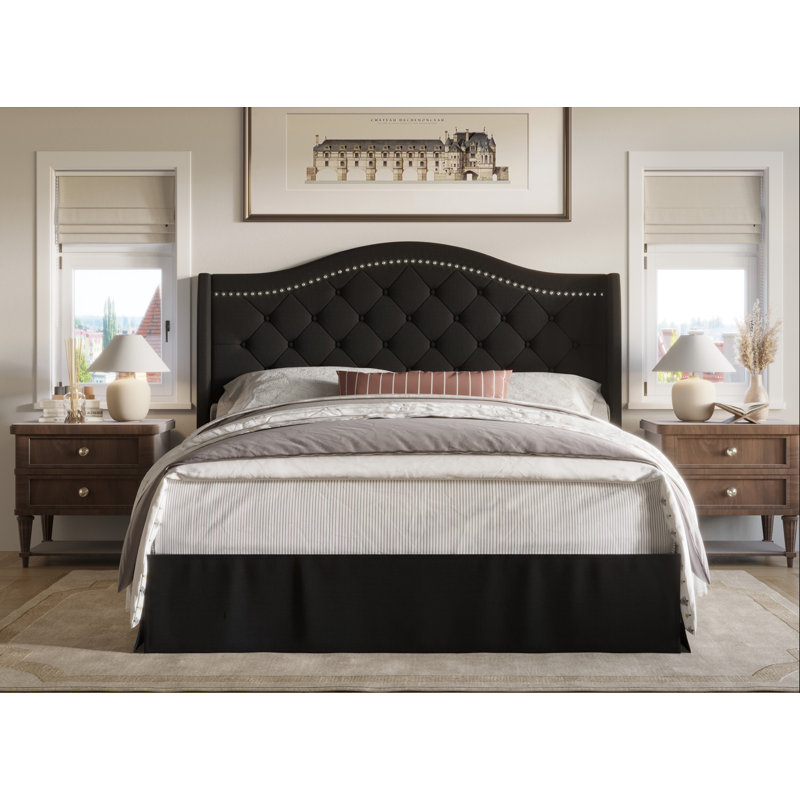 Lit plateforme tapissier Belles, Noir, Grand lit