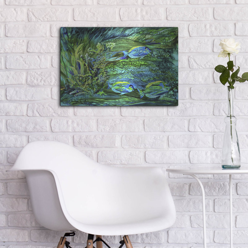 Art mural en métal Latitude Run® «Wild Sargasso Sea» par Carol Cavalaris, H 16 po x l 24 po