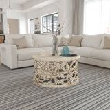 Hadlei Coffee Table Handcrafted Mango Wood Floral Carved Cut Out Design Distressed White Finish 33 Inch