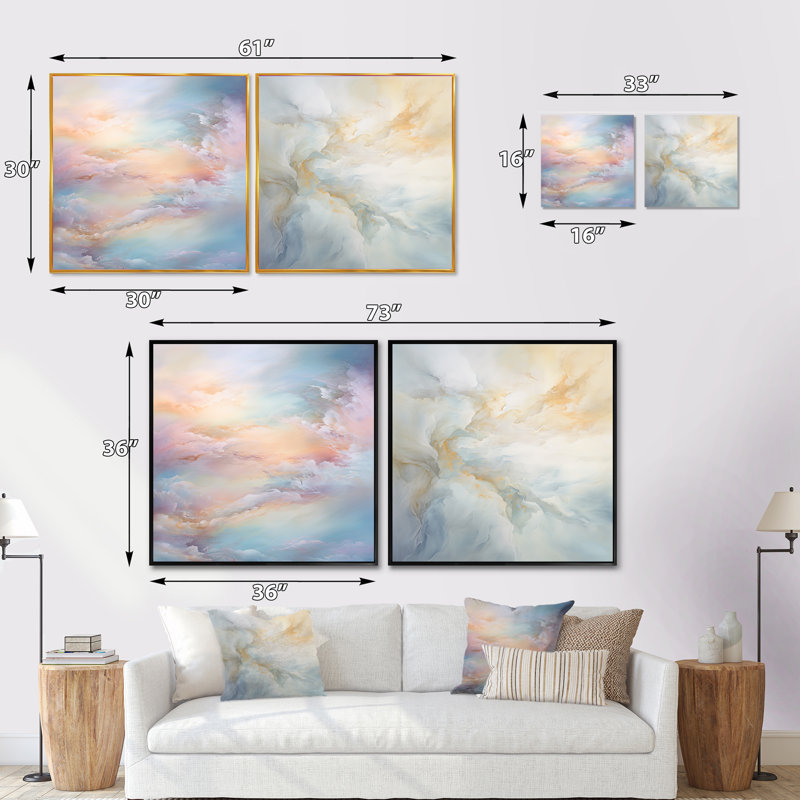 «Clouds Charm», ensemble de 2 collages carrés, Cadre flottant noir, H 16 po x l 33 po