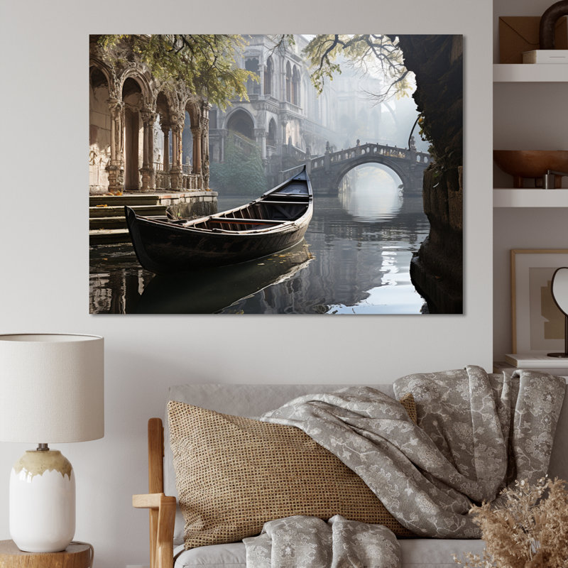 " Canal Mystical Canals Graphite ", 12" H x 20" W x 1" D, Wrapped Canvas