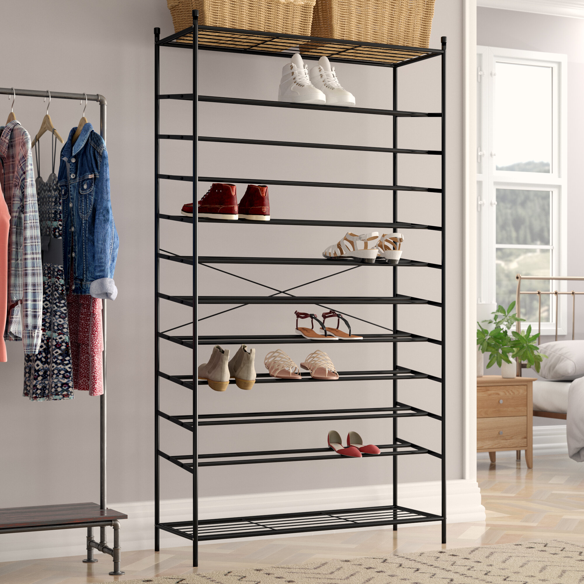 Amazon.com: Relaxdays Metal Shoe Rack 4 Shelves Shoe Storage for 12 Pairs  of Shoes 70 x 70 x 26 cm Black : Home & Kitchen