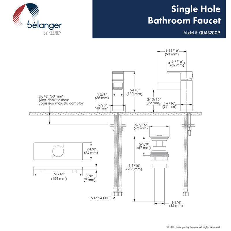 Quadrato Single-Hole Single-handle Bathroom Faucet with Drain Assembly