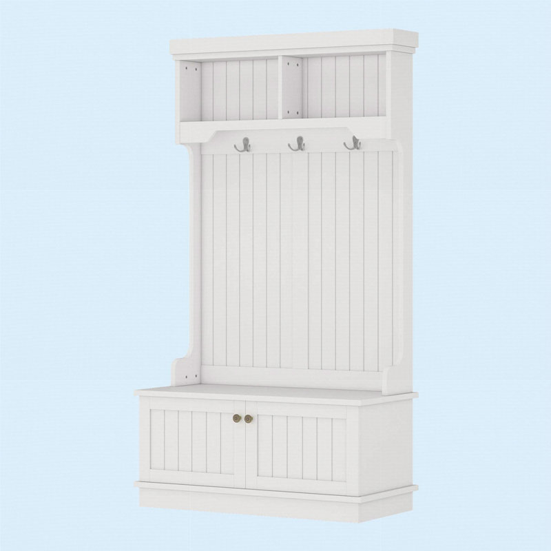 Hall Tree With Storage Shoe Bench For Entryway And Hallway, 4-In-1 Design Coat Racks With Hooks, White