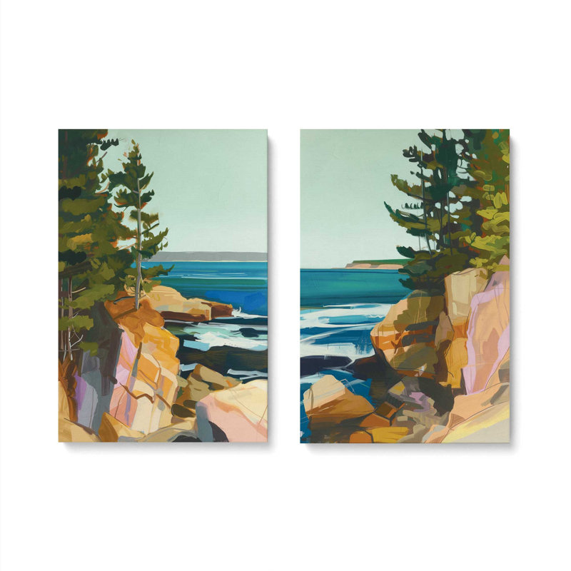 Ensemble 2 pièces Seacliff Whispers On Canvas par Azure Artisanal Studio, Toile tendue, H 48 po x l 64 po x P 1,25 po