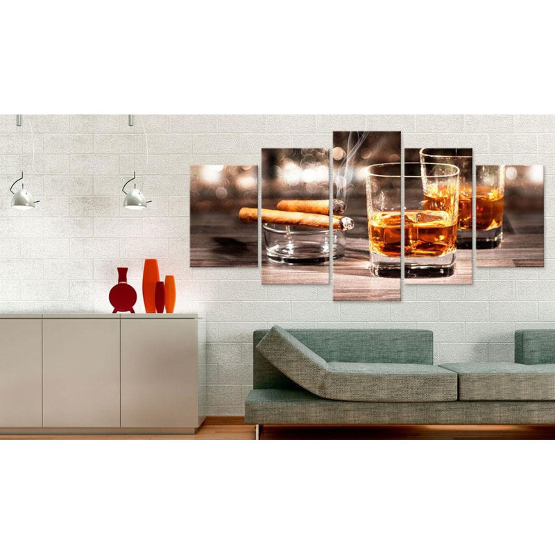 Cigare et whisky 5 pièces, H 40 po x l 80 po x P 0,7 po