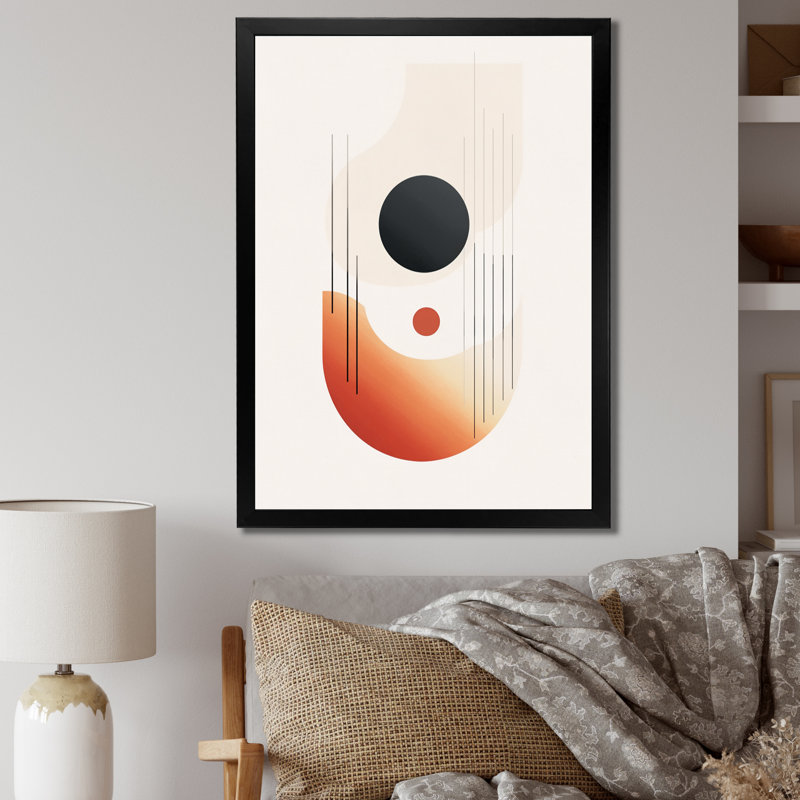 Full Moon Delight Retro Geometric Minimalism - Print, 20" H x 12" W x 1" D, Black Picture Framed