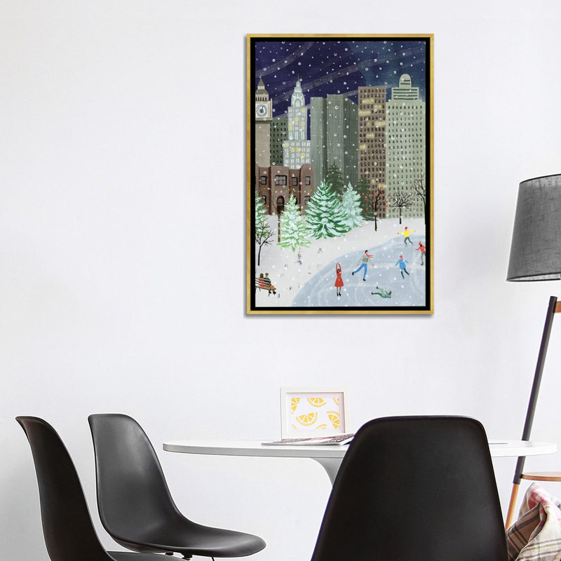 «Christmas in the City I» par Grace Popp - impression d'art graphique, H 40 po x l 26 po x P 1,5 po, Toile encadrée d'or