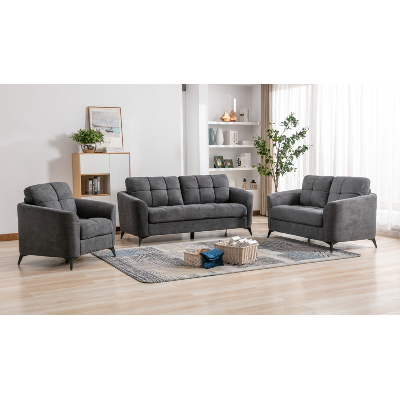 Ensemble de salon canapé en tissu tissé gris Callie, Gris