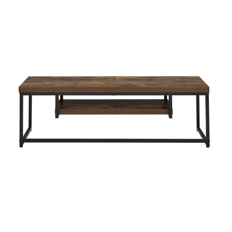 Meuble télé 50 po avec structure en chêne vieilli et cadre en métal noir pour téléviseurs 4K, 15.99"H x 45.64"L x 15.85"W