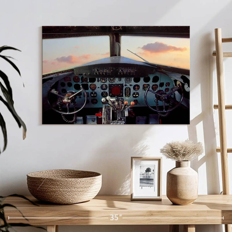 «Old Air plane Cockpit», reproduction sur toile, H 16 po x l 24 po x P 1,25 po